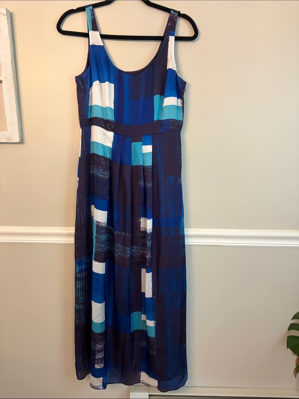 Ann Taylor Navy and Blue Patterned Sleeveless Maxi Dress